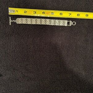 Lois Hill Vintage Granulation Filigree Toggle Sterling Silver Bangle Bracelet